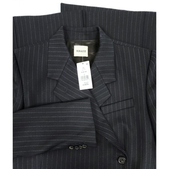 $2600 Khaite Kento Women's Double-Breasted Virgin Wool Coat Navy Striped Size 6 - Picture 5 of 6
